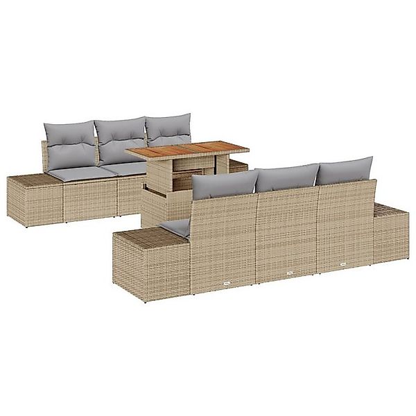 vidaXL Loungesofa 7-teiliges Garten-Sofa-Set mit Kissen in Beige Poly-Ratta günstig online kaufen