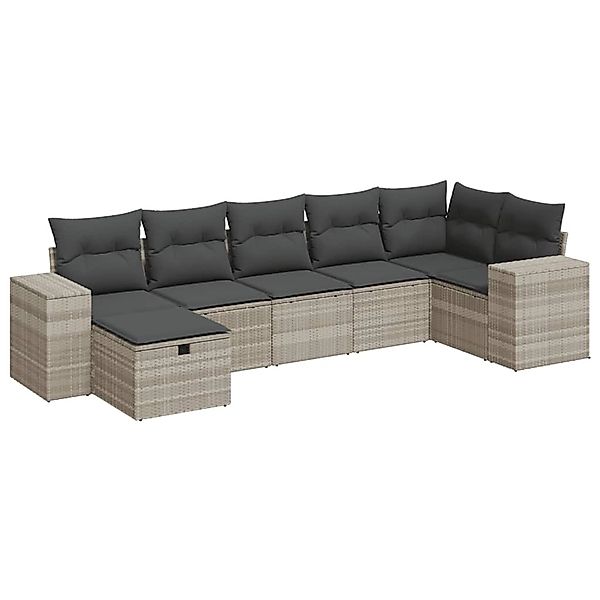 vidaXL 7-Tlg Garten-Sofagarnitur mit Kissen Hellgrau Poly Rattan 3325708 günstig online kaufen