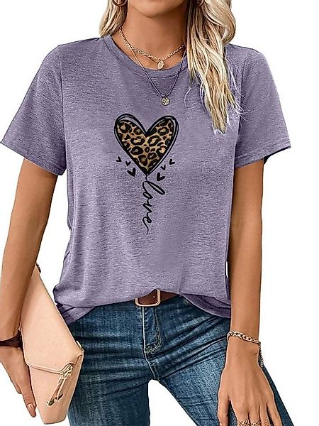 PYL Print-Shirt Damen Sommer Casual T-Shirt mit Herz Print Tee günstig online kaufen