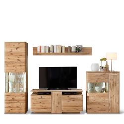 Wohnzimmer Anbauwand aus Eiche Bianco geölt modern (vierteilig) günstig online kaufen