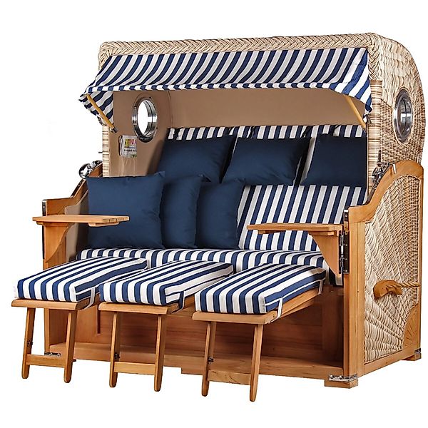 bene,iving Strandkorb Komplettset Königssee 3 Sitzer Teak Bullauge PE Shell günstig online kaufen
