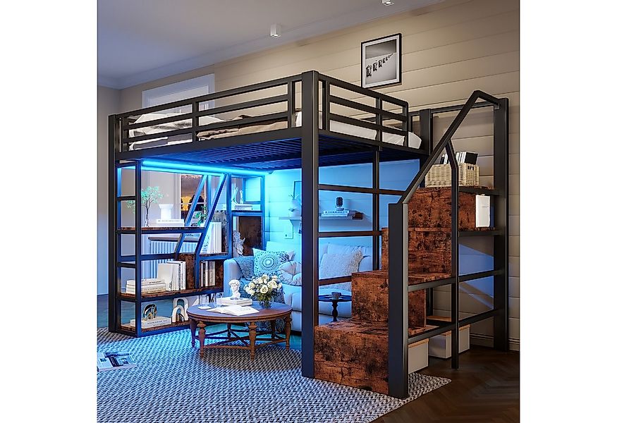 MODFU Kinderbett mit Ablagefach (Jugendbett mit LED-Beleuchtung und offenem günstig online kaufen