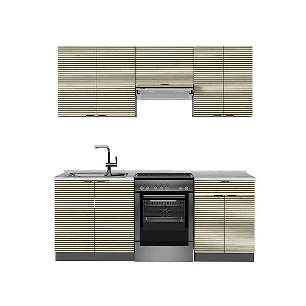 Vicco Fame-Line Küchenschränke Eiche Paneel/Anthrazit 200 cm AP Marmor ohne günstig online kaufen