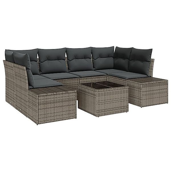 vidaXL Loungesofa 7-teiliges Garten-Sofa-Set mit Kissen Grau Poly-Rattan, 7 günstig online kaufen