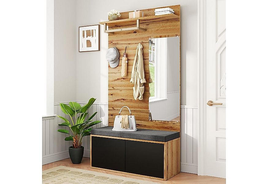 HAUSS SPOLE Garderoben-Set mit Spiegel,Hochschrank Flurgarderoben mit Sitzb günstig online kaufen