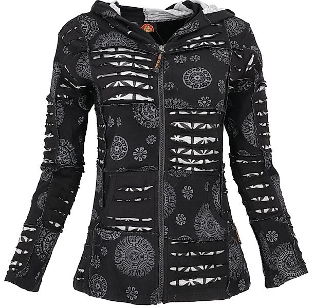 Guru-Shop Langjacke Goa Patchwork Jacke, Boho Kapuzenjacke - schwarz altern günstig online kaufen