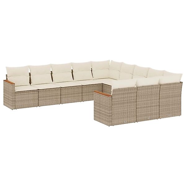 vidaXL 11-Tlg Garten-Sofagarnitur mit Kissen Beige Poly Rattan 3258831 günstig online kaufen