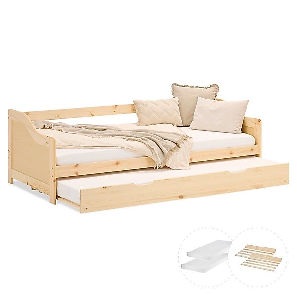 Homestyle4u Tagesbett Ausziehbett 90x200 cm Natur Holzbett mit Matratzen 31 günstig online kaufen