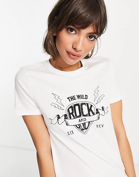 Only – Lima – Kurzärmliges T-Shirt in Weiß mit Grafik günstig online kaufen