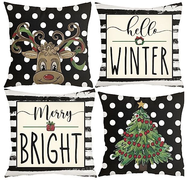 Coonoor Kissenbezüge Weihnachten Leinen Kissenbezüge 4 Stück, 45x45 cm Zier günstig online kaufen