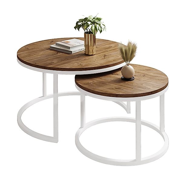 Lookway Couchtisch CIRI 2in1 LOFT Runder Tisch (2er Set), Durchmesser: ⌀ 70 günstig online kaufen