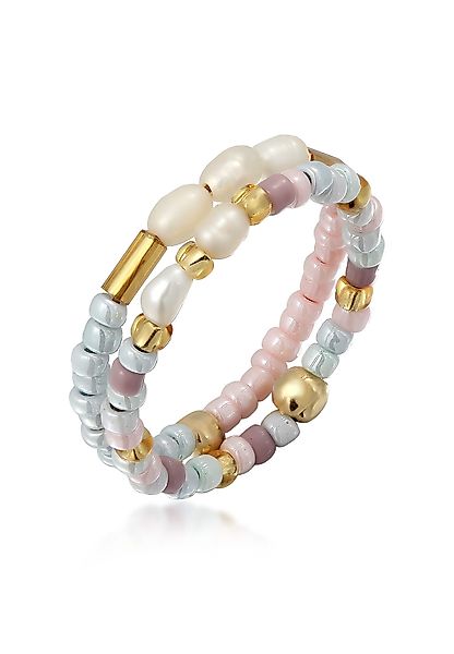 Elli Ring-Set Süßwasserperlen Glas Pastelltöne 925 günstig online kaufen