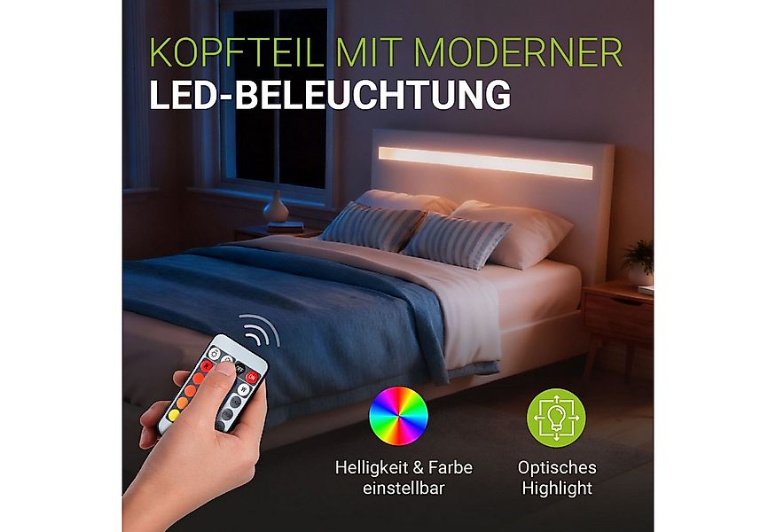 Juskys Polsterbett Paris, 120x200 cm, LED-Licht, weiches Kopfteil, inkl. Ka günstig online kaufen