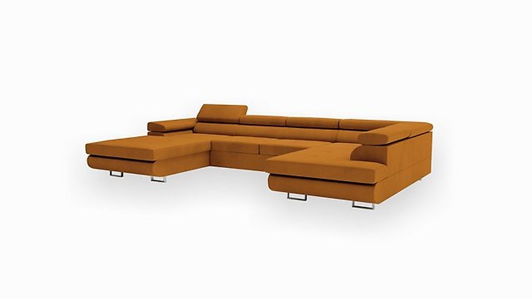 Goldstoff Wohnlandschaft mit Schlaffunktion, Couch für Wohnzimmer - Schlafs günstig online kaufen