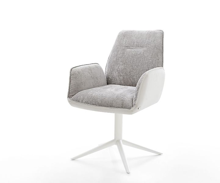 Drehstuhl Zoa-Flex Materialmix Echtleder Weiß-Pastellblau Fußkreuz Weiß 360 günstig online kaufen