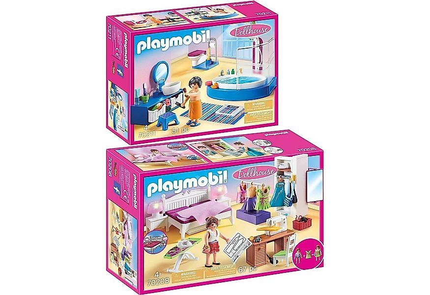Playmobil® 70208 70211 Dollhouse 2er Set Schlafzimmer + Badezimmer Konstruk günstig online kaufen