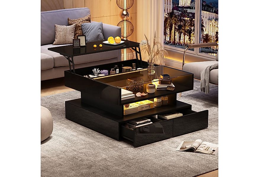 Merax Couchtisch höhenverstellbar Sofatisch Hochglanz Beistelltisch mit LED günstig online kaufen