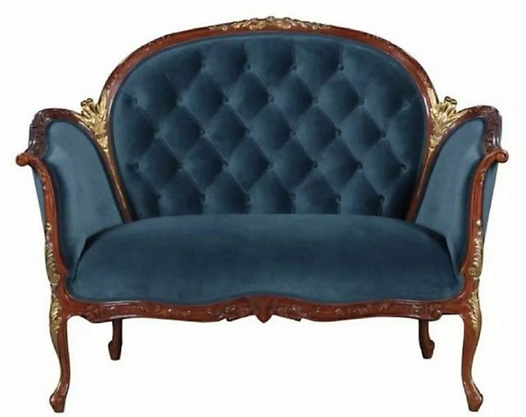 Casa Padrino Sofa Barock Samt Sofa Blau / Braun / Messingfarben 125 x 73,5 günstig online kaufen