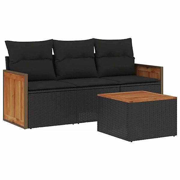 vidaXL 4-tlg Garten-Sofagarnitur mit Kissen Schwarz Poly Rattan Modell 40 günstig online kaufen