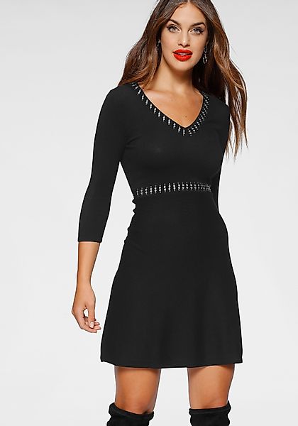 Melrose Strickkleid feminines Mini Kleid mit ausgestelltem Rock und V-Neck günstig online kaufen