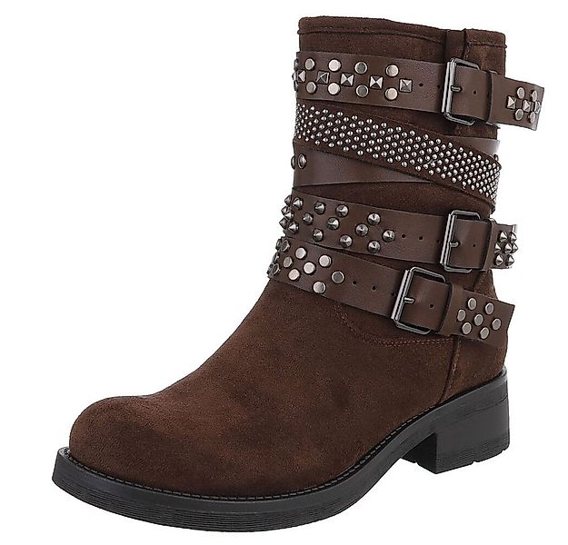 Ital-Design Rebellische Damen Boots mit Nieten und Riemen Stiefelette (9072 günstig online kaufen