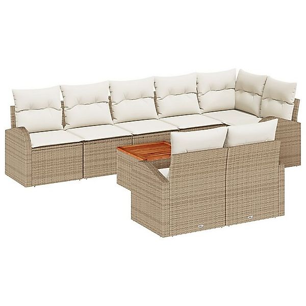 vidaXL Loungesofa 9-teiliges Garten Sofa Set mit Kissen Beige Poly Rattan, günstig online kaufen