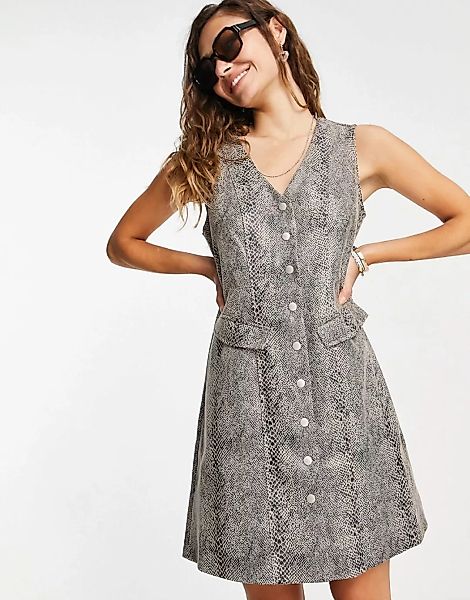 Vero Moda – Kleid aus Kunstleder mit Knöpfen und Schlangendesign-Braun günstig online kaufen