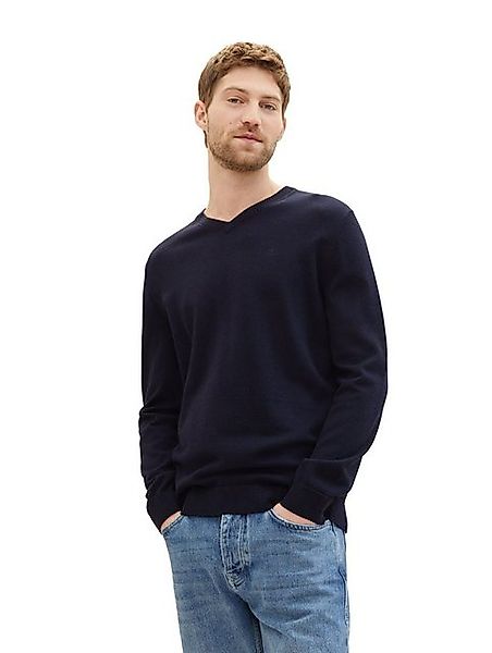 TOM TAILOR V-Ausschnitt-Pullover mit kleiner Logo-Stickerei günstig online kaufen