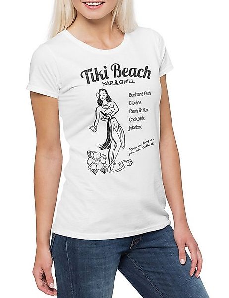 Urban Backwoods Print-Shirt Tiki Beach Bar & Grill Damen T-Shirt Hula Girl günstig online kaufen