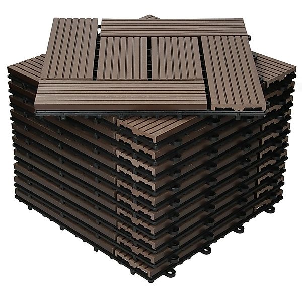 ECD Germany WPC Terrassenfliesen 30x30cm 55er Spar Set Dunkelbraun Holzopti günstig online kaufen
