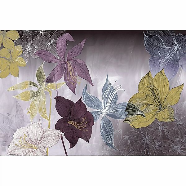 Bricoflor Vlies Blumentapete Modern Grafische Fototapete mit Lilien in Lila günstig online kaufen