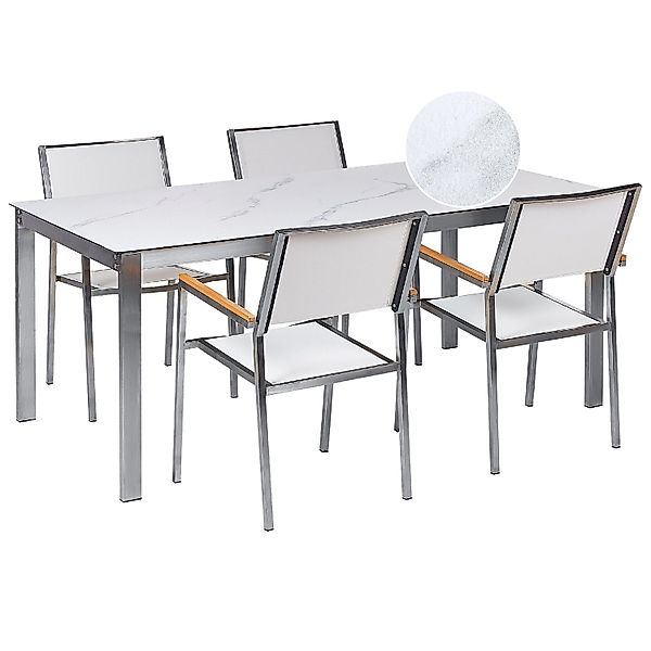 Beliani Gartentisch Set COSOLETO/GROSSETO Weiss Silber günstig online kaufen