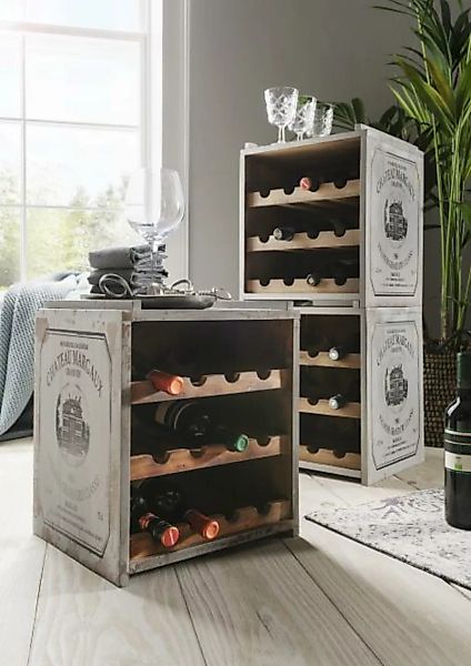 Weinregal für 12 Flaschen Mahagoni Vintage Grau / Natur günstig online kaufen