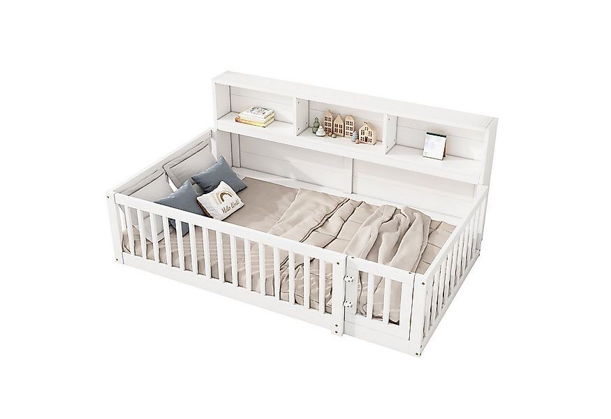 SOFTWEARY Kinderbett mit Lattenrost und Zaun (90x200 cm), Rausfallschutz, S günstig online kaufen