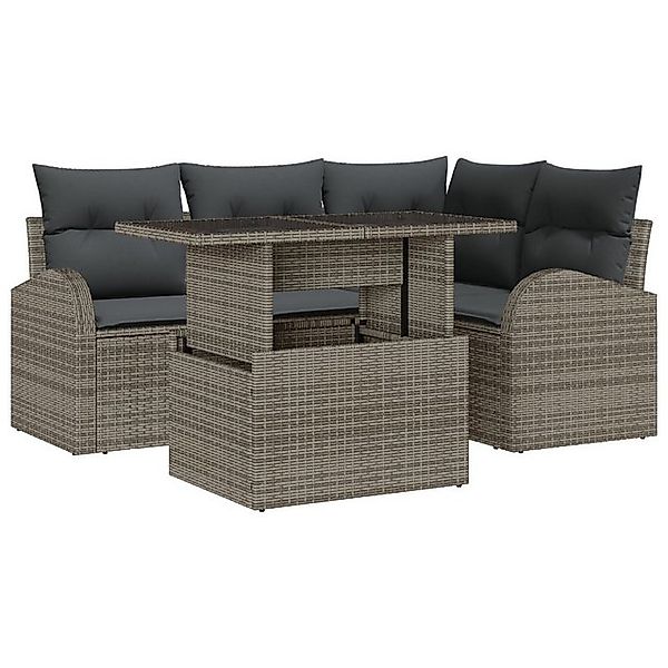 vidaXL Loungesofa 5-tlg. Garten-Sofagarnitur mit Kissen Grau Poly Rattan, 5 günstig online kaufen
