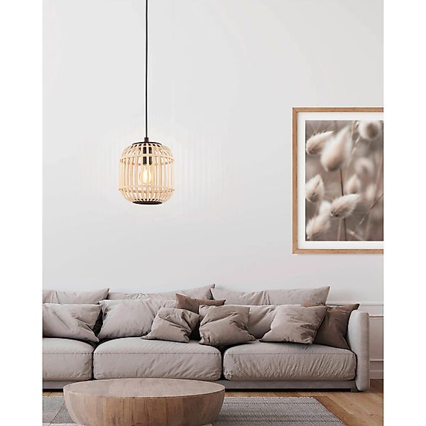 Eglo Hängeleuchte Bordesley 1-flammig Schwarz-Natur E27 28 W günstig online kaufen