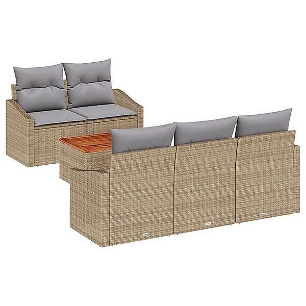 vidaXL Loungesofa 6-teiliges Garten-Sofa-Set mit Kissen Beige Poly Rattan, günstig online kaufen