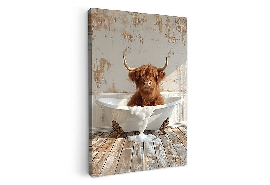 OneMillionCanvasses® Leinwandbild Schottischer Highlander - Badewanne - Vin günstig online kaufen