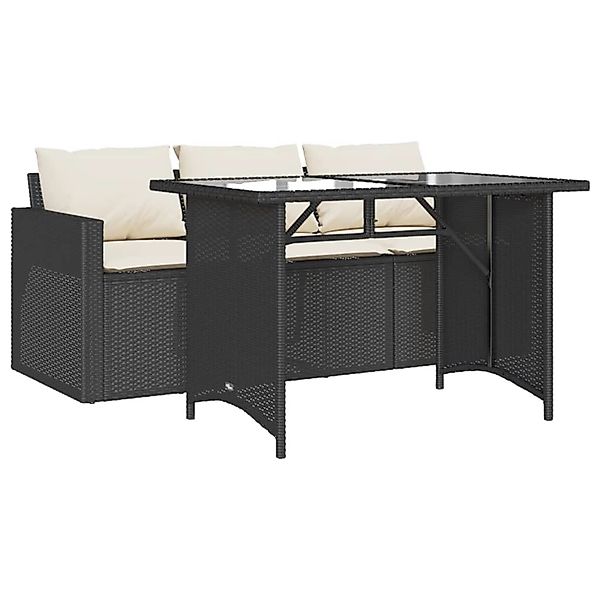 vidaXL 2-Tlg Garten-Essgruppe mit Kissen Schwarz Poly Rattan 366328 günstig online kaufen