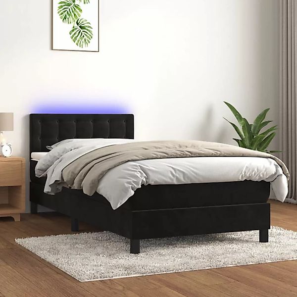 Vidaxl Boxspringbett Mit Matratze & Led Schwarz 80x200 Cm Samt günstig online kaufen