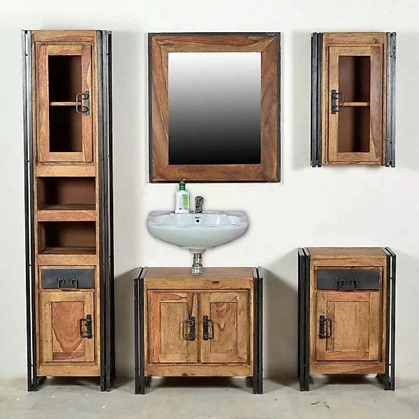 Badezimmer Komplettset aus Akazie Massivholz Altmetall (fünfteilig) günstig online kaufen