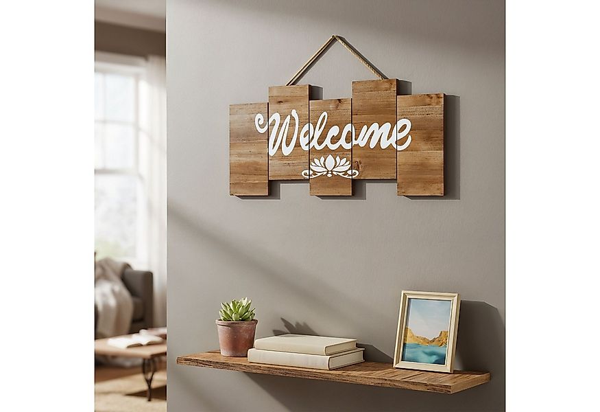 Levandeo® Holzbild, Wandbild Welcome L50cm Kiefernholz Braun Willkommenssch günstig online kaufen