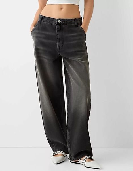Bershka Skater-Fit-Jeans Im Washed-Look Damen 34 Grau günstig online kaufen