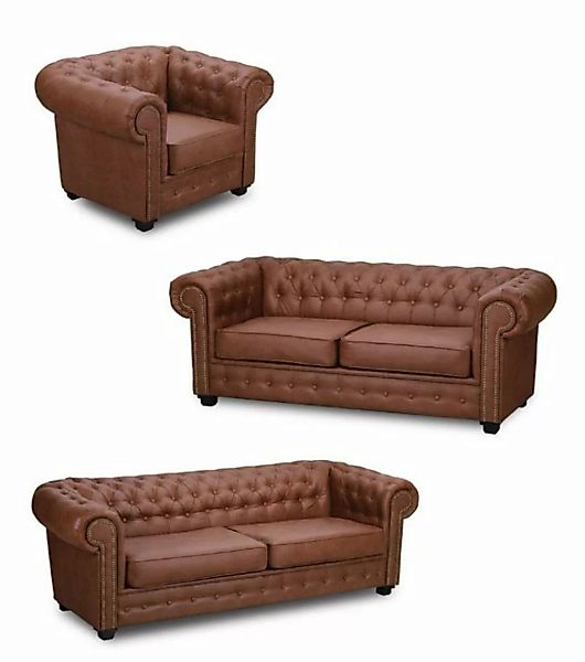 JVmoebel Sofa Luxus Braune Sofagarnitur Chesterfield 3+2+1 Wohnzimmermöbel günstig online kaufen