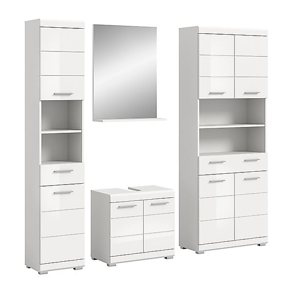 Badkombination mit Spiegel 186 cm x 191 cm x 34 cm Front Weiß Hochglanz FSC günstig online kaufen