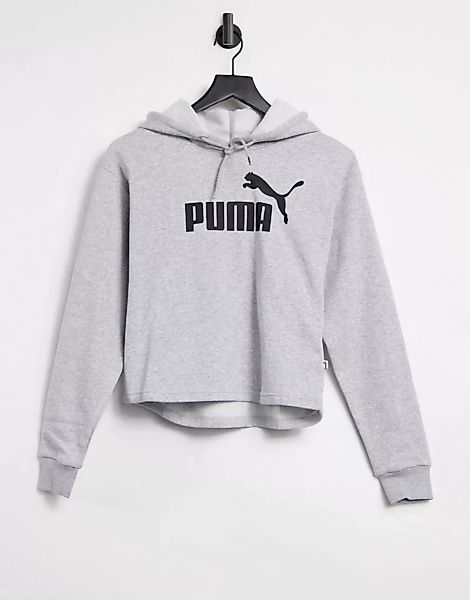 Puma – Elevated Ess – Kurzer Kapuzenpullover mit Logo in Grau günstig online kaufen