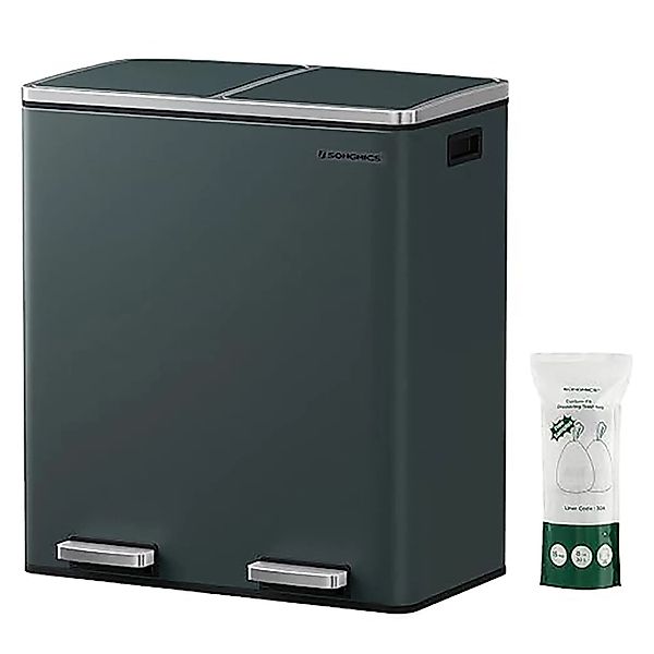 Songmics Mülleimer Pary 2 Fächer x 30 l Grau günstig online kaufen