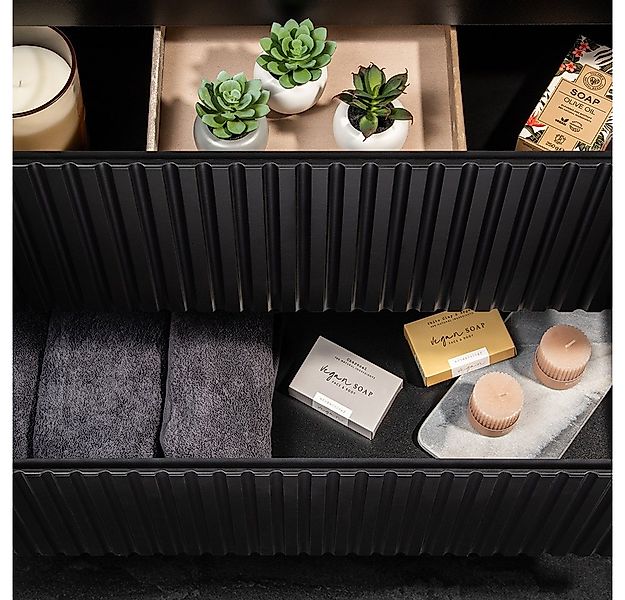 Lomadox Waschbeckenschrank NEWPORT-56-BLACK 120cm, in schwarz mit Eiche, ge günstig online kaufen