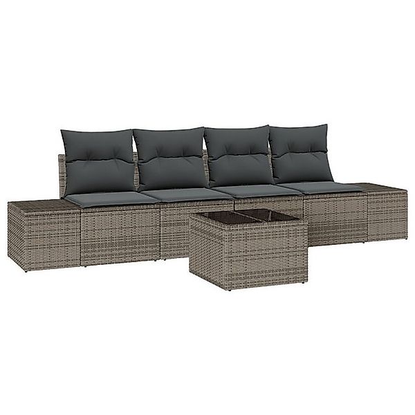 vidaXL Loungesofa 5-teiliges Garten Sofa Set mit Kissen Grau Poly-Rattan, 5 günstig online kaufen