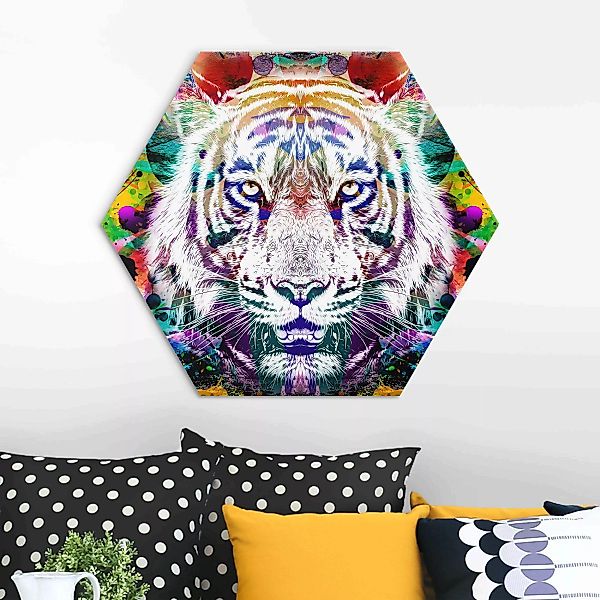 Hexagon-Alu-Dibond Bild Street Art Tiger günstig online kaufen